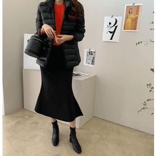 Ruffle-hem Fleece-lined Midi Skirt