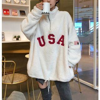 Loose-fit Half-zip Embroidered Fleece Pullover