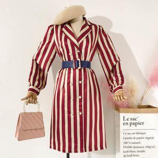 Long-sleeve Striped Double Breasted Coat Dress