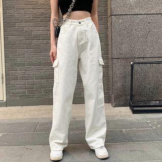 High-waist Loose-fit Cargo Wide Leg Jeans