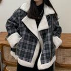 Fleece Lined Zip Jacket Plaid - Gray & White - One Size