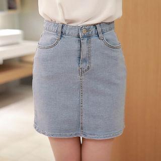 Washed H-line Mini Denim Skirt