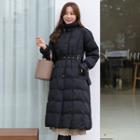 Belted High-neck Snap-button Padded Coat