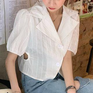 Short-sleeve Cutout Open-collar Cropped Shirt