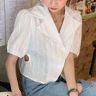 Short-sleeve Cutout Open-collar Cropped Shirt