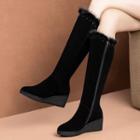 Fluffy Trim Wedge Heel Tall Boots