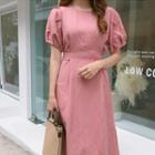 Puff-sleeve Tie-back A-line Dress