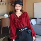 V-neck Ruffled Tie-cuff Blouse