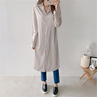 Drop-shoulder Plain Long Shirtdress