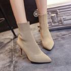 Knit High-heel Pointed Short Boots