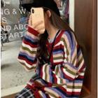 Rainbow-stripe Loose-fit Knit Cardigan As Shown In Figure - One Size