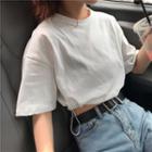 Elbow-sleeve Cropped Drawcord T-shirt