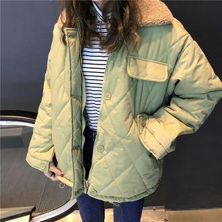 Fleece Collar Button Quilted Jacket