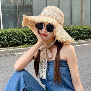 Fringed Straw Sun Hat Fringed Straw Sun Hat - Beige - One Size