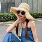 Fringed Straw Sun Hat Fringed Straw Sun Hat - Beige - One Size