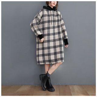 Plaid Hoodie Dress Plaid - Black & White - One Size