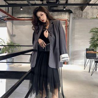 Loose-fit Two-tone Lettering Blazer