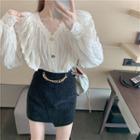 Lace V-neck Blouse / Corduroy A-line Skirt