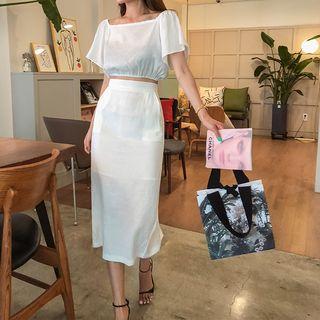 Set: Square-neck Crop Top + H-line Long Skirt