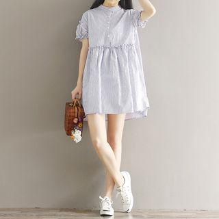 Band Collar Short Sleeve Dress