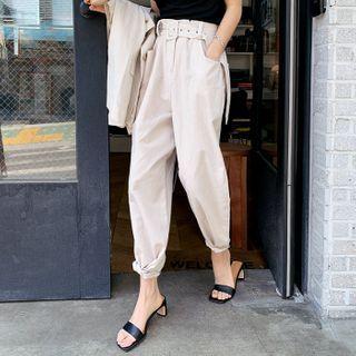 Belted Vivid Linen Wide-leg Pants