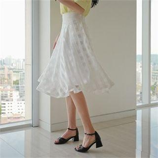 Stripe Mesh-overlay A-line Skirt