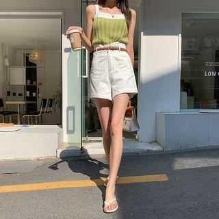 High-waist Cotton Shorts With Belt