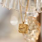 Leaf Embossed Pendant Stainless Steel Necklace Gold - One Size