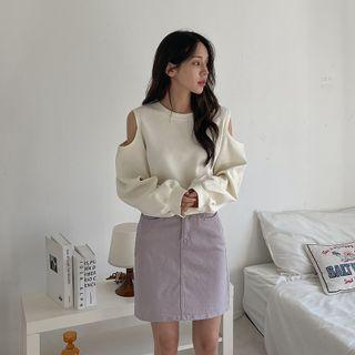 Cutout-shoulder Cropped Sweatshirt