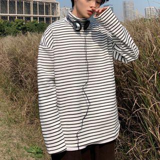 Couple Matching Turtleneck Striped T-shirt