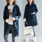 Long Hooded Jacket Navy Blue - One Size