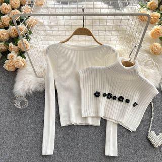 Set: Knit Top + Floral Shawl