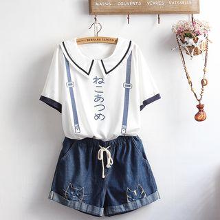 Short-sleeve Print Collar T-shirt