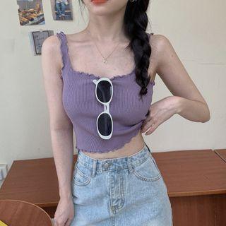 Ruffled-trim Cropped Knit Tank Top