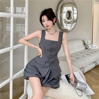 Set: Sleeveless Button-up Top + Shorts
