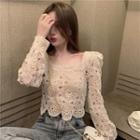 Crocheted Knit Long-sleeve Top
