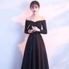 Off Shoulder Long-sleeve A-line Evening Gown