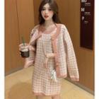 Plaid Light Knit Cardigan / Sleeveless Mini Dress