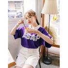 Plus Size Raglan-sleeve Letter-printed Polo Shirt