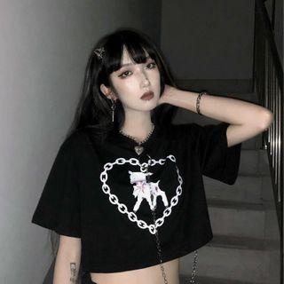 Sheep Print Short-sleeve Cropped T-shirt