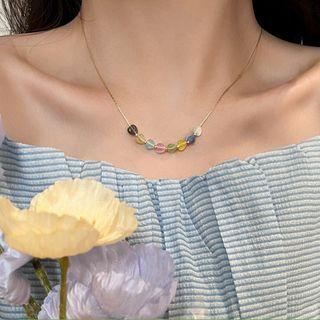 Faux Cat Eye Stone Alloy Necklace Necklace - Love Heart Pendant - Multicolor - Yellow & Blue & Green - One Size