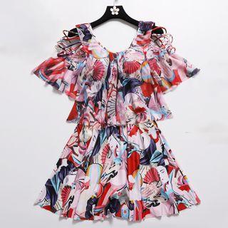 Printed Strappy-shoulder Swimdress