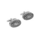 Fashion Vintage Ethnic Style Roman Texture Geometric Oval Cufflinks Silver - One Size