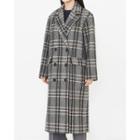Double-breasted Plaid Wool Blend Long Coat