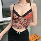 Lace Trim Print Cropped Camisole Top