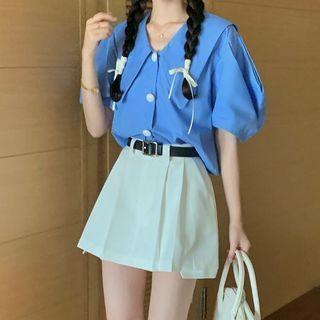 Puff-sleeve Shirt / Skort / Shorts / Belt / Set