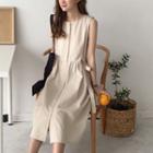 Sleeveless Tie-waist Buttoned Dress