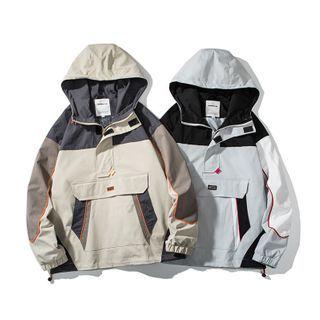 Contrast Panel Hooded Overhead Jacket