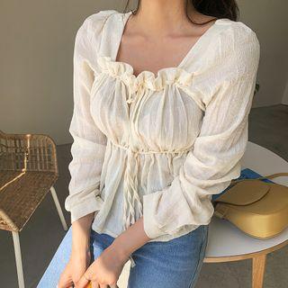 Square-neck Tie-front Blouse