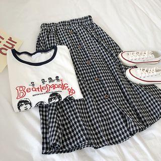 Check Midi Skirt Black - One Size
